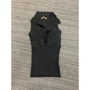 Glam Sleeveless Collared Tank with Sequins